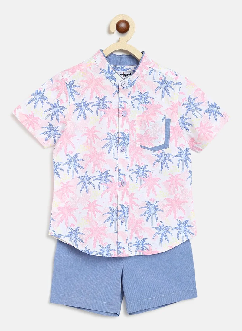 Boys' Cotton Blend All-over Palm Tree Shirt & Shorts Co-ord Set